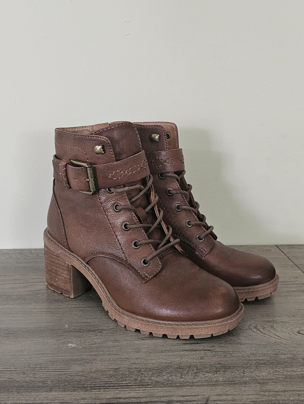Zodiac Chestnut Brown Lace-Up Heeled Ankle Boots with Buckle 6